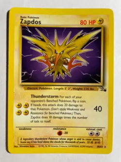 Zapdos 30/62 Unlimited Regular Rare Fossil Pokemon TCG 1999 LP - Image 1