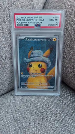 Pokemon TCG Van Gogh Museum Pikachu Felt Hat Grey 2003 #085 promo PSA 10 - Image 1