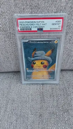 Pokemon TCG Van Gogh Museum Pikachu Felt Hat Grey 2003 #085 promo PSA 10 - Image 2