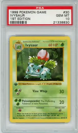 Pokemon Ivysaur #30 Base Set 1st Edition Shadowless PSA 10 Gem Mint - Image 1