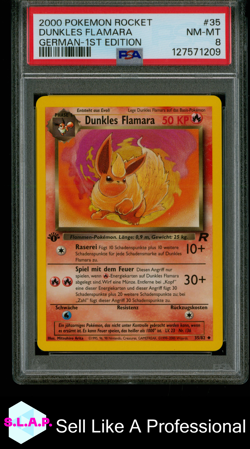 DUNKLES FLAMARA GERMAN-1ST EDITION POKEMON ROCKET 2000 35 PSA 8 - Image 1