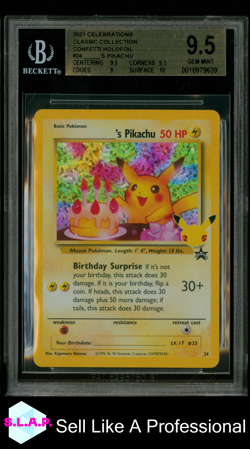BIRTHDAY PIKACHU POKEMON NINTENDO 24 2021 CELEB HOLOFOIL ENGLISCH BECKETT 9,5 - Image 1