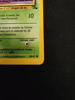 TCG Pokemon 1999 Fossil 1st Edition Grimer 48/62 Common - Image 2