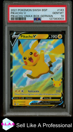 PIKACHU V POKEMON SWSH BSP VMAX BOX GER 2021 #143 PSA 10 - Image 1