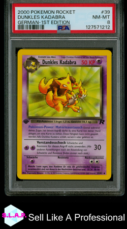 DUNKLES KADABRA GERMAN-1ST EDITION POKEMON ROCKET 2000 39 PSA 8 - Image 1