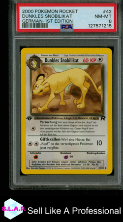 DUNKLES SNOBILIKAT GERMAN-1ST EDITION POKEMON ROCKET 2000 42 PSA 8 - Image 1
