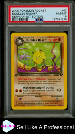 DUNKLES RASAFF GERMAN-1ST EDITION POKEMON ROCKET 2000 43 PSA 8 - Image 1