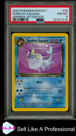 DUNKLES AQUANA GERMAN-1ST EDITION POKEMON ROCKET 2000 45 PSA 8 - Image 1