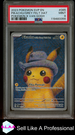 PIKACHU GREY FELT HAT POKEMON X VAN GOGH 2023 SVP ENGLISH PSA 9 - Image 1