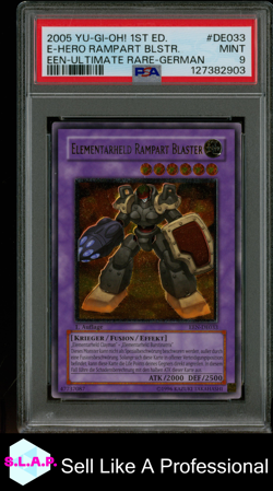 E-HERO RAMPART BLSTR YU-GI-OH 1ST ED EEN-ULTI-GER 2005 #033 PSA 9 - Image 1