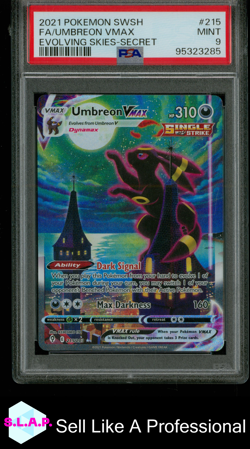 UMBREON VMAX POKEMON CARD GAME 215/203 2021 EVOLVING SKIES HOLO ALT ART EN PSA 9 - Image 1