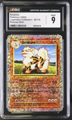 CGC 9 MINT Arcanine 2002 Legendary (Collection) 36/110 Reverse Holo Pokemon Card - Image 1