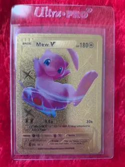 Pokemon Mew V Gold Foil Fan Art Collector Card - 180 HP - Image 1
