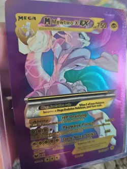 M Mewtwo X EX Rainbow Foil Fan Art Vinyl Collector Pokemon Display Card - Image 3