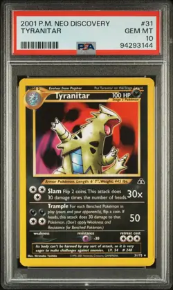 Tyranitar Neo Discovery 31/75 Regular Non-Holo PSA 10 Pop 57 Pokemon TCG - Image 1
