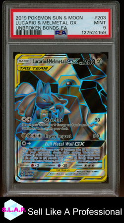 LUCARIO & MELMETAL GX UNBROKEN BONDS-FA POKEMON SM UNBROKEN BONDS 2019 203 PSA 9 - Image 1