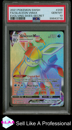 FA/GLACEON VMAX POKEMON SWSH EVOLVING SKIES-SECRET EN 2021 #208 PSA 10 - Image 1