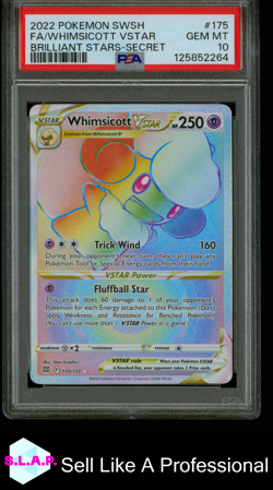 FA/WHIMSICOTT VSTAR BRILLIANT STARS-SECRET POKEMON SWSH 2022 175 PSA 10 - Image 1