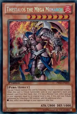 PRIO-EN035 THESTALOS THE MEGA MONARCH SECRET RARE 1ST EDITION YuGiOh CARD - Image 1