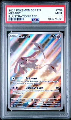 Pokemon TCG Mesprit Card 204/191 Surging Sparks Illustration, Rare, PSA 9 - Image 1