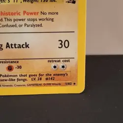Pokemon TCG Aerodactyl 1/62 Fossil Set Vintage Holo Rare Card WOTC 1999 MP - Image 4
