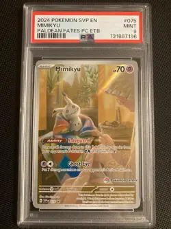 2024 POKEMON CENTER SVP EN MIMIKYU PALDEAN FATES PC ETB STAMPED PROMO 075 PSA 9 - Image 1