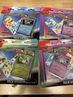 Pokemon TCG Prismatic Evolutions Tech Sticker Collection Set of 4 Sealed - Image 1