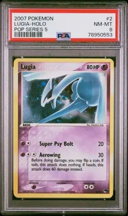 2007 POKEMON POP SERIES 5 #2 LUGIA-HOLO RARE PSA 8 NEAR MINT - MINT - Image 1