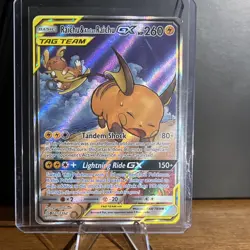 Pokemon Raichu & Alolan Raichu GX TAG TEAM Ultra Rare Full Art Holo 221/236 Uni. - Image 3
