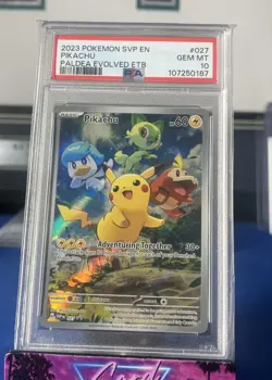 2023 POKEMON SVP EN-SV BLACK STAR PROMO #027 PIKACHU PALDEA EVOLVED ETB PSA 10 - Image 1