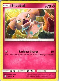 Pokemon Card Snubbull 90/149 Sun & Moon Base Set - Tomokazu Komiya Artist - Image 1