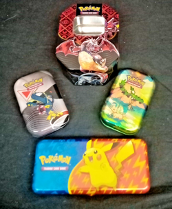 Pokemon Trading Card Collectors Storage Tins X4 Various Sizes And Shapes - Image 1