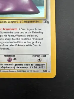 Pokemon TCG Ditto Rare Holo Card 3/62 Fossil - Image 5