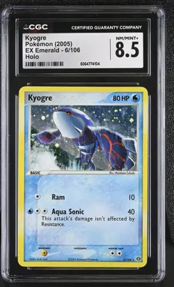 CGC 8.5 Kyogre 2005 EX Emerald 6/106 Holo Pokemon Card - Image 1