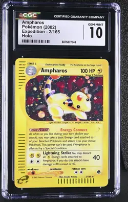 CGC 10 GEM MINT Ampharos 2002 Expedition 2/165 Holo Pokemon Card - Image 1