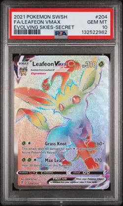 2021 POKEMON SWORD & SHIELD EVOLVING SKIES SECRET FULL ART/LEAFEON VMAX PSA 10 - Image 1