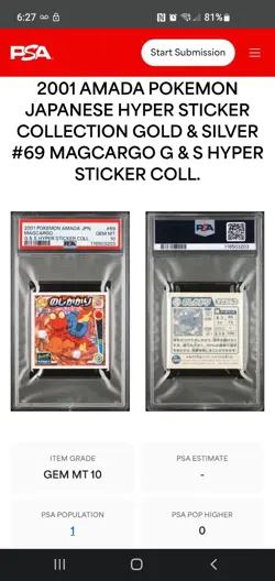 ​PSA 10 POP 1 2001 Pokemon Japanese Amada Hyper Sticker Magcargo #69 GEM MINT - Image 3