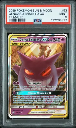 2019 Pokemon Sun & Moon Team Up Gengar & Mimikyu GX Team Up PSA 9 #53 - Image 1