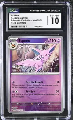POKEMON CGC 10 GEM MINT ESPEON POKEBALL HOLO 033/131 PRISMATIC EVOLUTIONS - Image 1