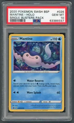Pokemon Cards - PSA 10 Mantine SWSH026 - Blister Pack Promo - GEM MT - PSA10 - Image 1