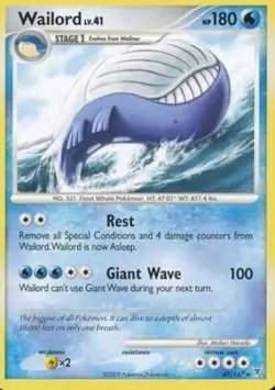 Pokemon TCG - Wailord - 47/147 - Rare - Platinum: Supreme Victors [Near Mint] - Image 1