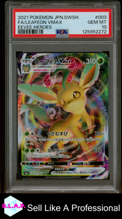 FA/LEAFEON VMAX EEVEE HEROES POKEMON JAP SWSH EEVEE HEROES 2021 003 PSA 10 - Image 1
