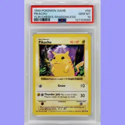 Pokemon Base Set Shadowless Pikachu 58/102 PSA 10 Gem Mint - Image 1