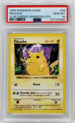 Pokemon Base Set Shadowless Pikachu 58/102 PSA 10 Gem Mint - Image 3