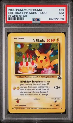 2000 POKEMON PROMO BLACK STAR #24 BIRTHDAY PIKACHU-HOLO PSA 7 - Image 1