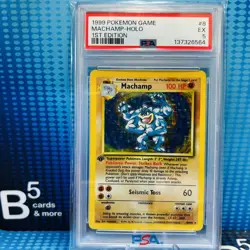 Pokemon Game 1999 1st Edition Base Set Machamp Holo #8/102 PSA 5 - Image 1