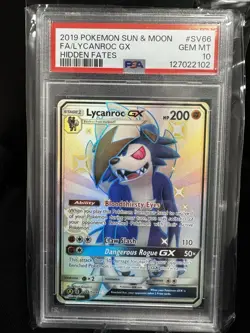 2019 POKEMON SUN & MOON HIDDEN FATES #SV66 FULL ART/LYCANROC GX PSA 10 - Image 1