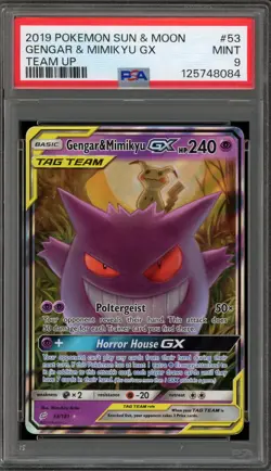 Pokemon Gengar & Mimikyu GX Team Up Holo Ultra Rare #53 PSA 9 Mint - Image 1