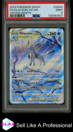 FA/GLACEON VSTAR CROWN ZENITH POKEMON SWSH CROWN ZENITH 2023 GG40 PSA 9 - Image 1