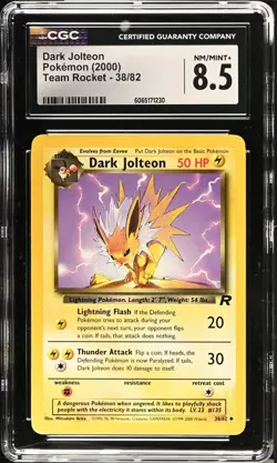 CGC 8.5 NM MINT + Dark Jolteon 38/82 Team Rocket 2000 WOTC Pokemon Card - Image 1